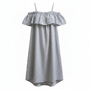 TREASURE & BOND Blue Pinstriped Ruffled Neck Sundress Girls Size 8-10
